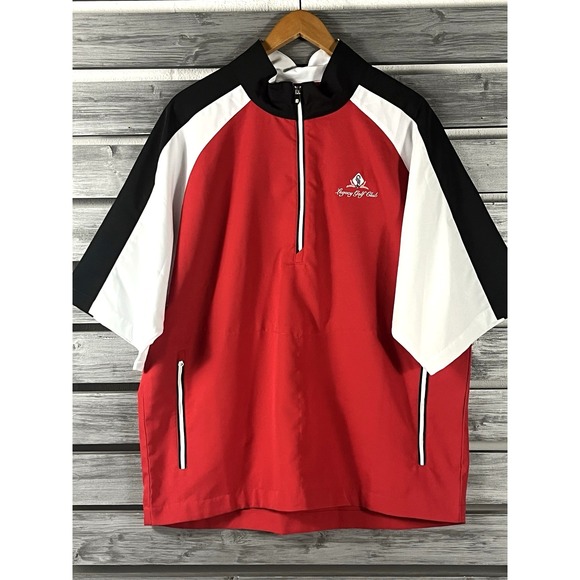 Footjoy FJ Jacket Mens L Red 1/4 Short Sleeve Windbreaker Golf Pullover NICE - Picture 1 of 7